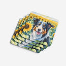 Border Collie in Sunflowers Coasters - Set of 4 Lightweight Foam, Absorbent Drink Coasters