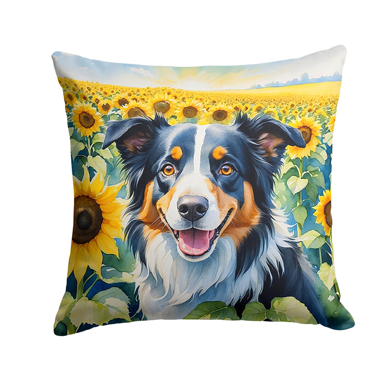 Border Collie in Sunflowers Throw Pillow