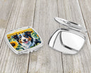 Border Collie in Sunflowers Compact Mirror – Stylish Purse Mirror with Artistic Covers