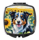 Border Collie in Sunflowers Compact Mirror – Stylish Purse Mirror with Artistic Covers
