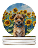 Border Terrier in Sunflowers Large Sandstone Coasters Pack of 4