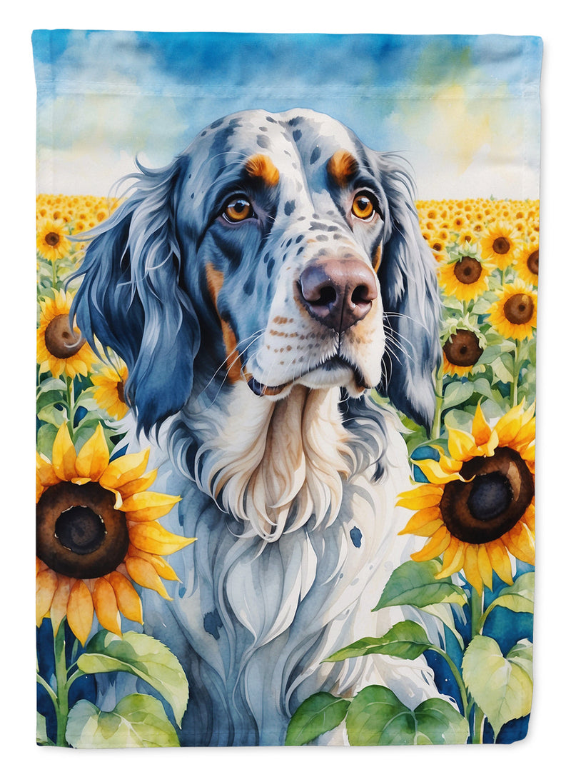 English Setter in Sunflowers House Flag