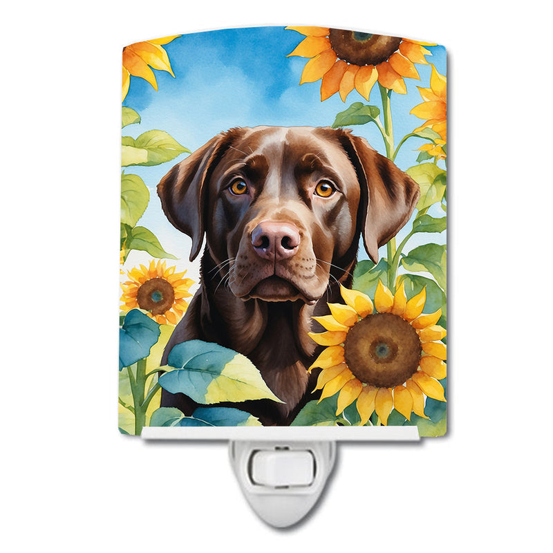 Labrador Retriever in Sunflowers Ceramic Night Light