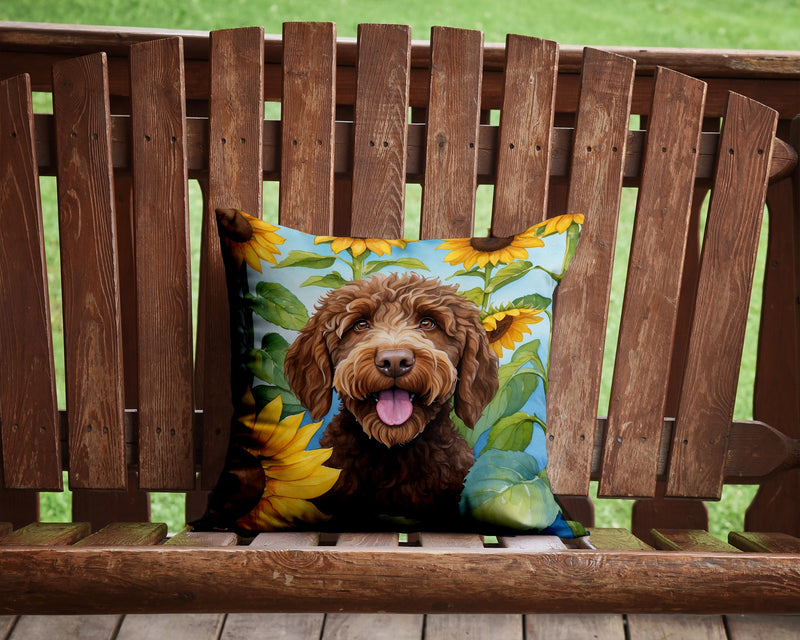 Labradoodle in Sunflowers Throw Pillow - 14x14 Decorative Pillow – Art for Your Home & Patio