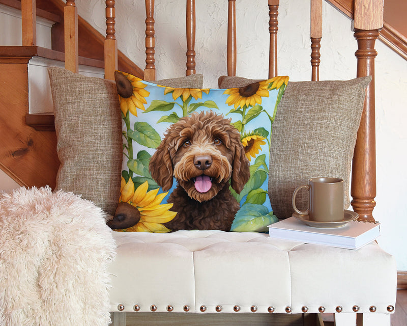 Labradoodle in Sunflowers Throw Pillow - 14x14 Decorative Pillow – Art for Your Home & Patio