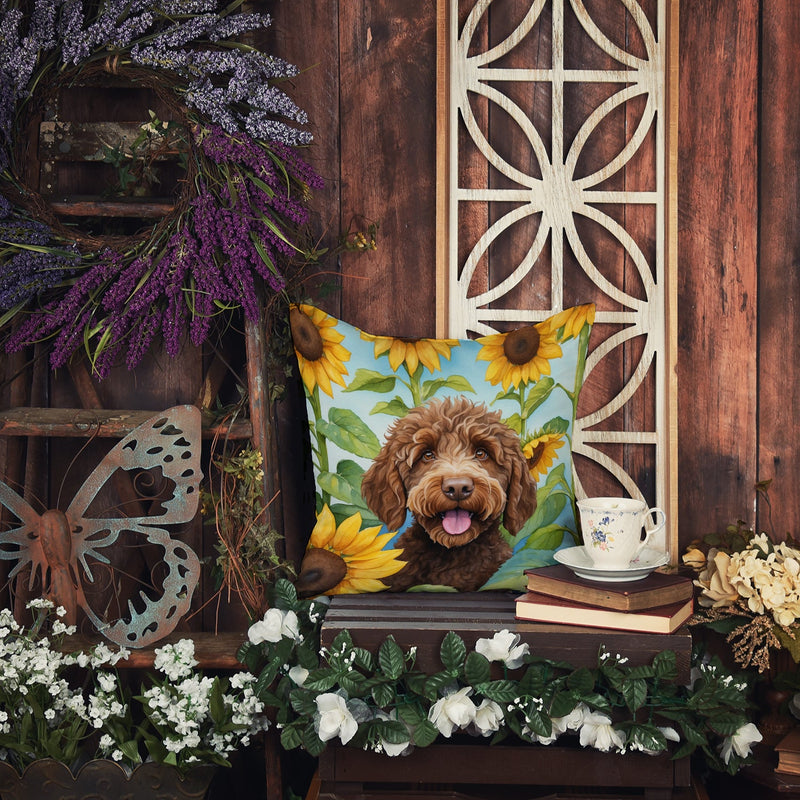 Labradoodle in Sunflowers Throw Pillow - 14x14 Decorative Pillow – Art for Your Home & Patio