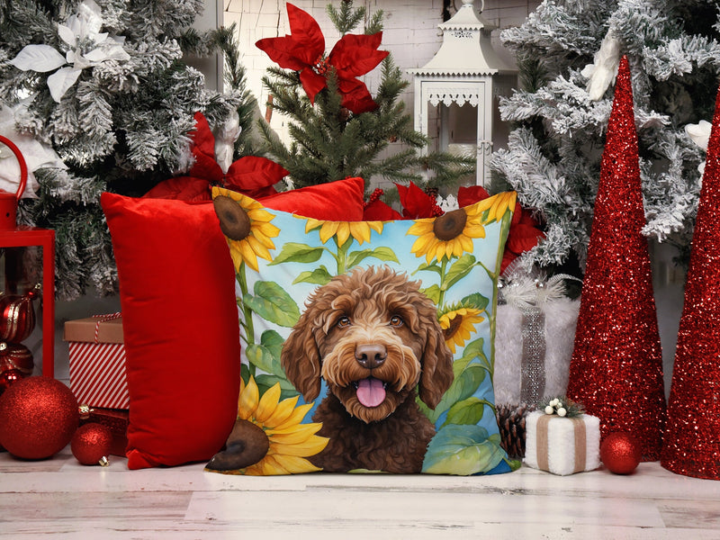 Labradoodle in Sunflowers Throw Pillow - 14x14 Decorative Pillow – Art for Your Home & Patio