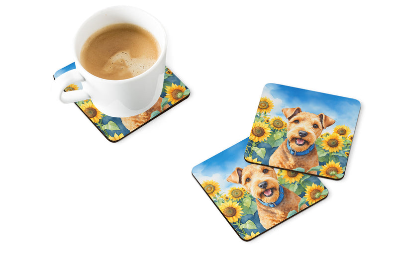 Lakeland Terrier in Sunflowers Coasters - Set of 4 Lightweight Foam, Absorbent Drink Coasters