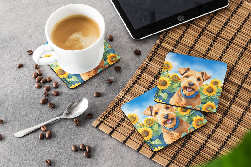 Lakeland Terrier in Sunflowers Coasters - Set of 4 Lightweight Foam, Absorbent Drink Coasters