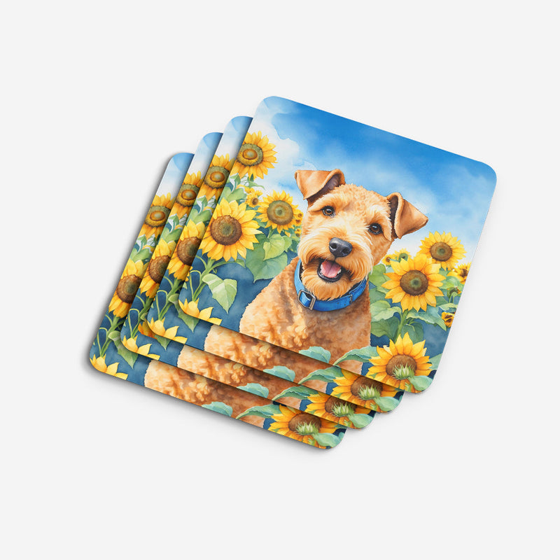 Lakeland Terrier in Sunflowers Coasters - Set of 4 Lightweight Foam, Absorbent Drink Coasters