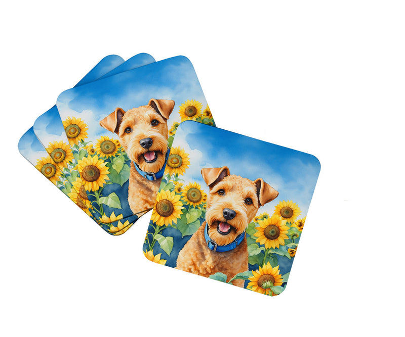 Lakeland Terrier in Sunflowers Coasters - Set of 4 Lightweight Foam, Absorbent Drink Coasters