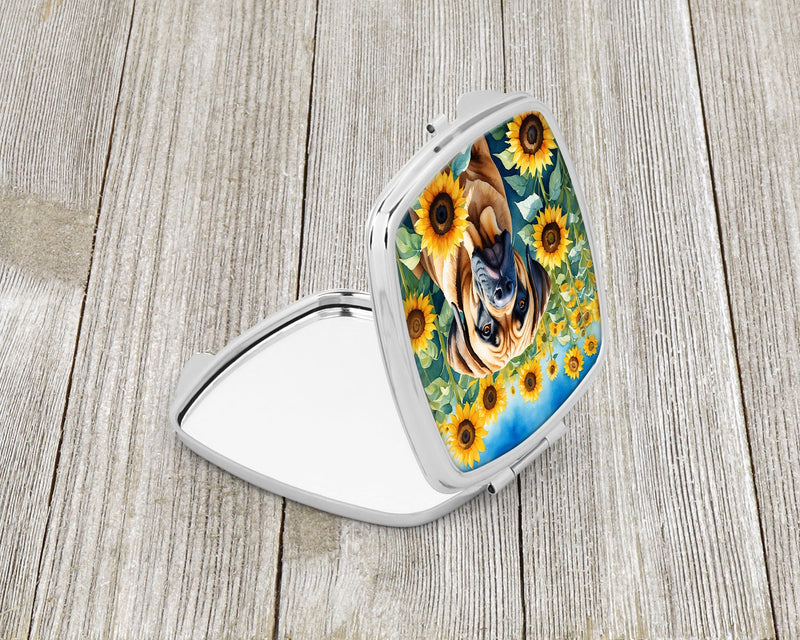 Mastiff in Sunflowers Compact Mirror – Stylish Purse Mirror with Artistic Covers