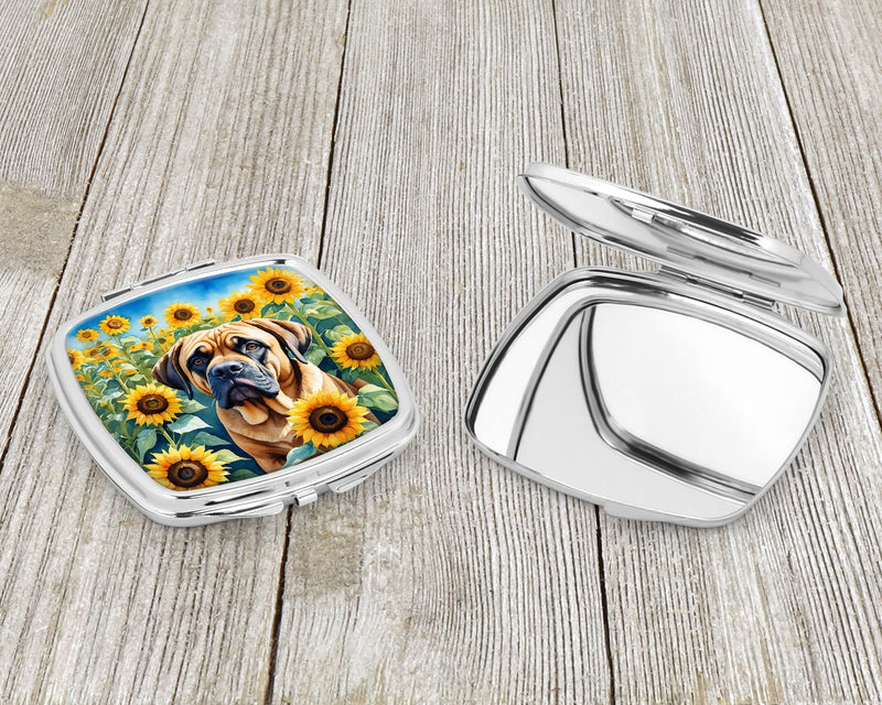 Mastiff in Sunflowers Compact Mirror – Stylish Purse Mirror with Artistic Covers