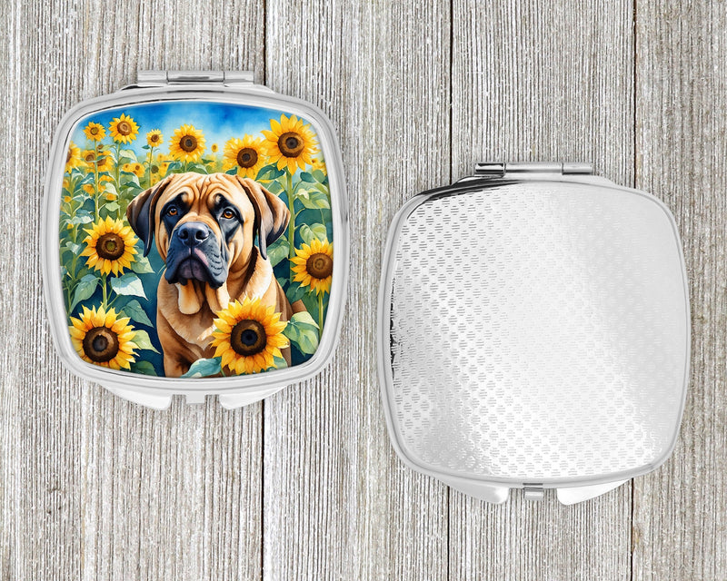 Mastiff in Sunflowers Compact Mirror – Stylish Purse Mirror with Artistic Covers