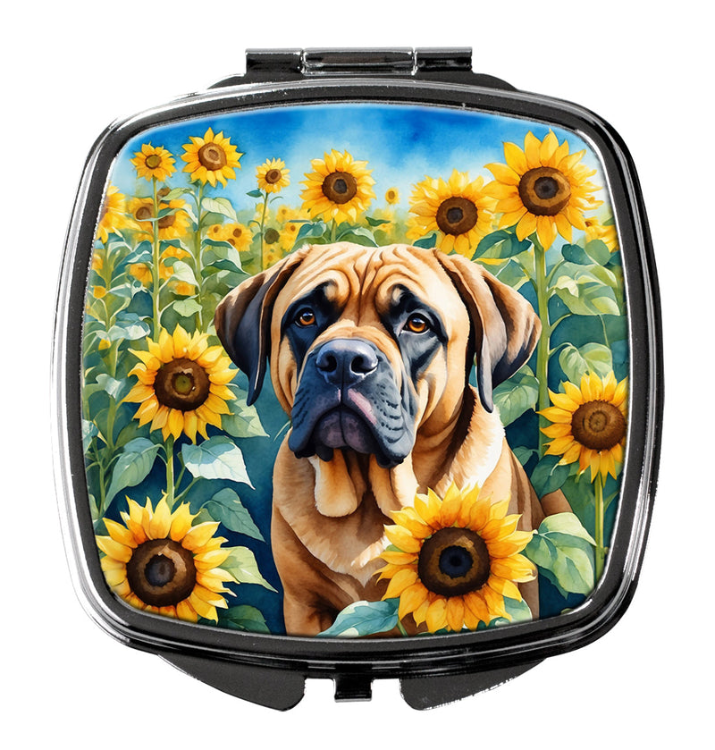 Mastiff in Sunflowers Compact Mirror – Stylish Purse Mirror with Artistic Covers