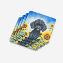 Black Poodle in Sunflowers Coasters - Set of 4 Lightweight Foam, Absorbent Drink Coasters