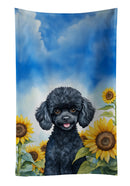 Black Poodle in Sunflowers Kitchen Towel