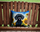 Black Poodle in Sunflowers Throw Pillow - 14x14 Decorative Pillow – Art for Your Home & Patio