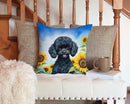 Black Poodle in Sunflowers Throw Pillow - 14x14 Decorative Pillow – Art for Your Home & Patio