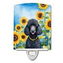 Black Poodle in Sunflowers Ceramic Night Light