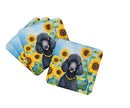 Black Poodle in Sunflowers Coasters - Set of 4 Lightweight Foam, Absorbent Drink Coasters
