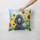 Black Poodle in Sunflowers Throw Pillow