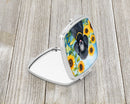 Black Poodle in Sunflowers Compact Mirror – Stylish Purse Mirror with Artistic Covers