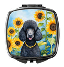 Black Poodle in Sunflowers Compact Mirror – Stylish Purse Mirror with Artistic Covers