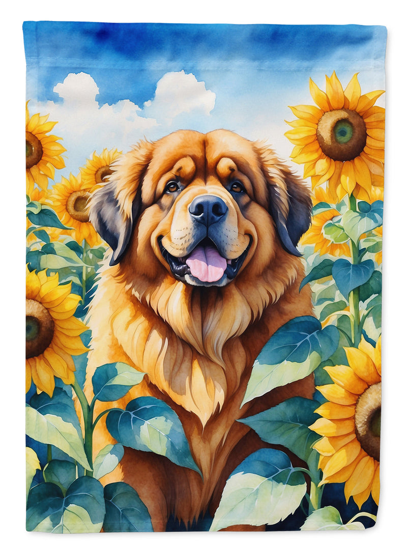Tibetan Mastiff in Sunflowers House Flag