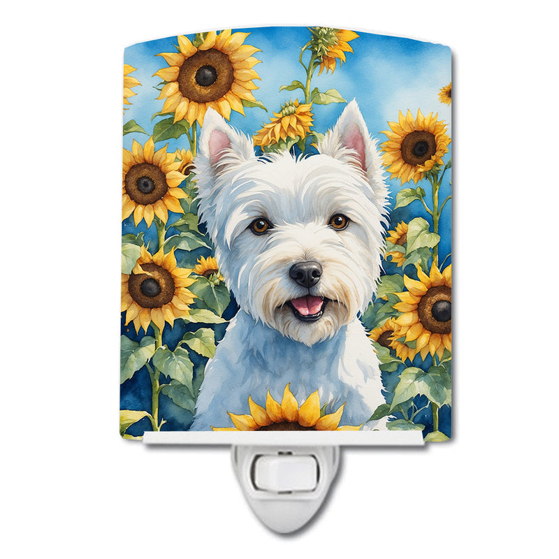 Westie in Sunflowers Ceramic Night Light