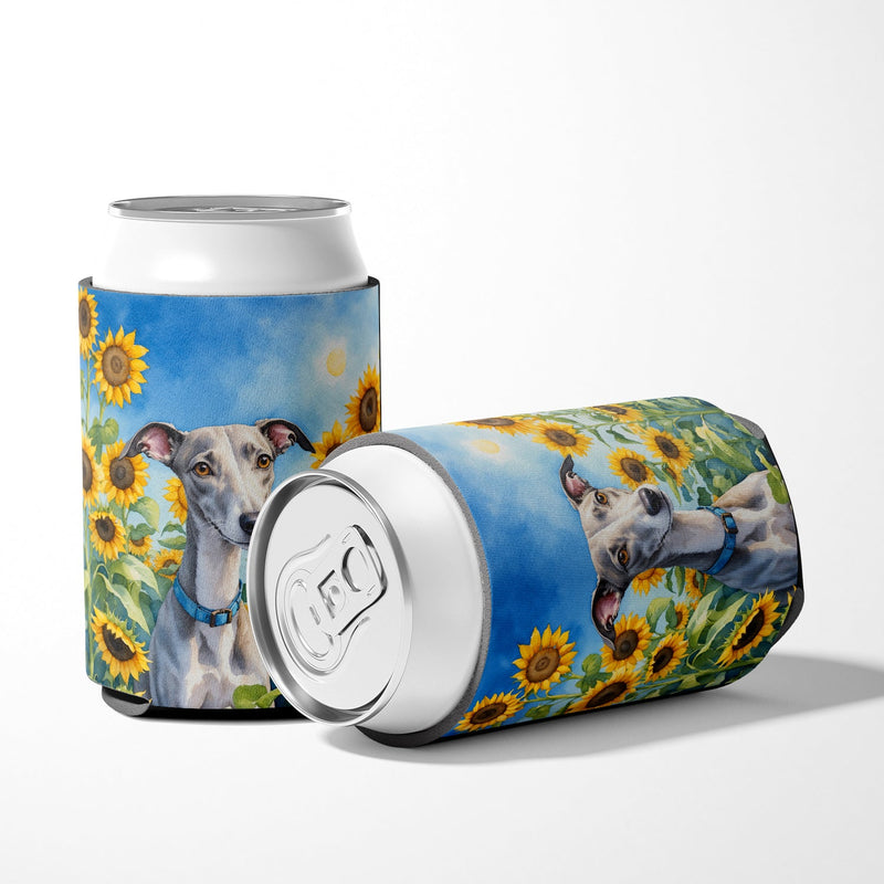 Whippet in Sunflowers Can or Bottle Hugger
