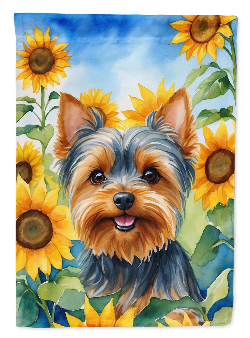 Yorkshire Terrier in Sunflowers House Flag