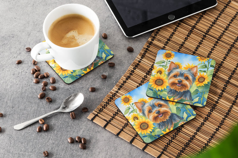 Yorkshire Terrier in Sunflowers Foam Coasters