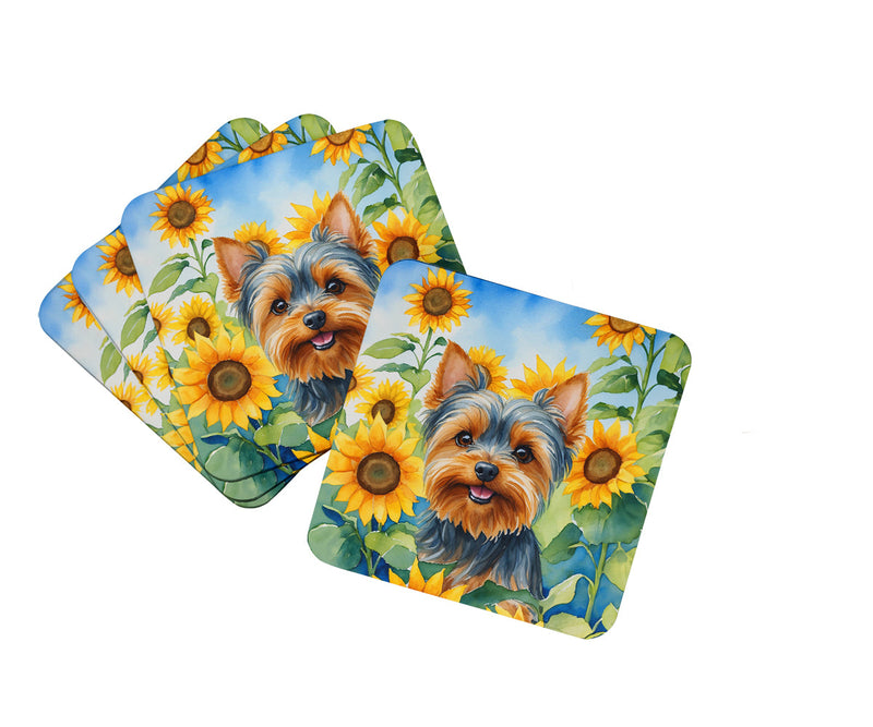 Yorkshire Terrier in Sunflowers Foam Coasters