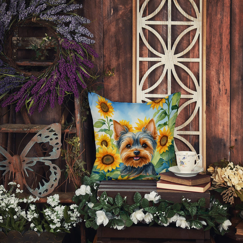 Yorkshire Terrier in Sunflowers Throw Pillow