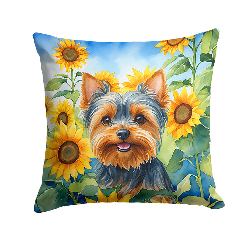 Yorkshire Terrier in Sunflowers Throw Pillow