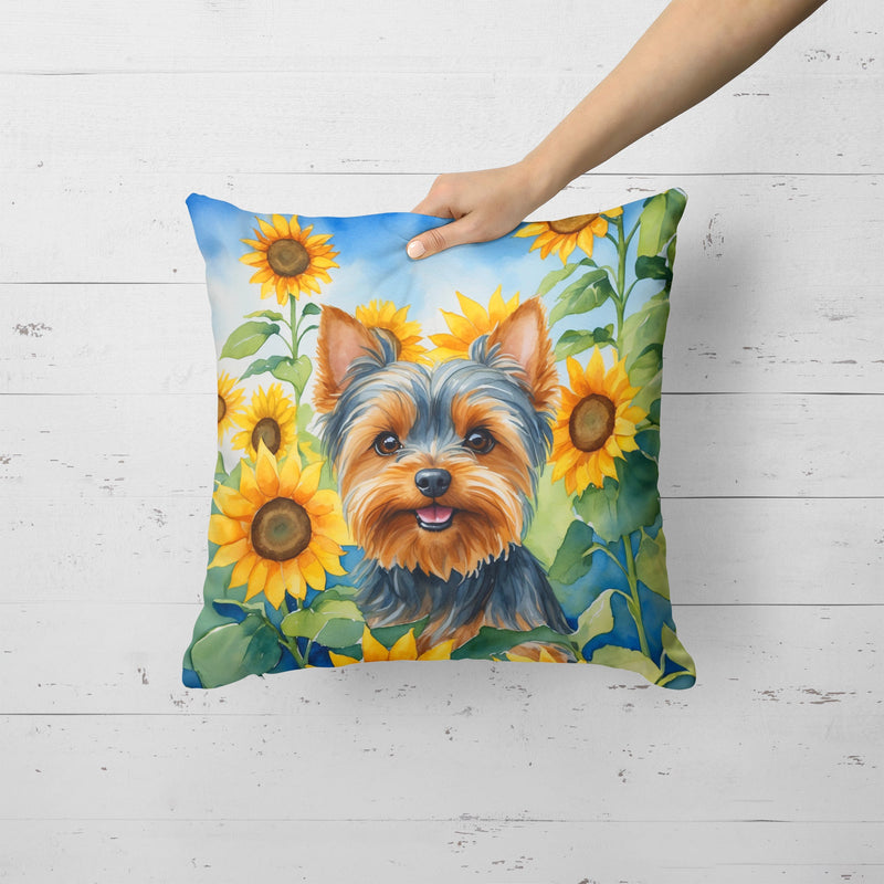 Yorkshire Terrier in Sunflowers Throw Pillow