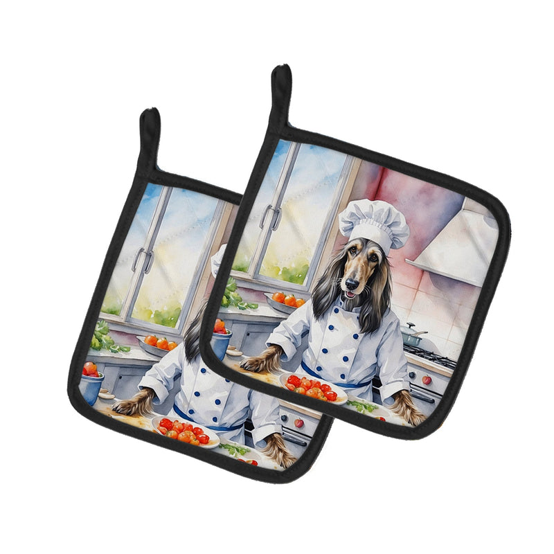 Afghan Hound The Chef Pair of Pot Holders