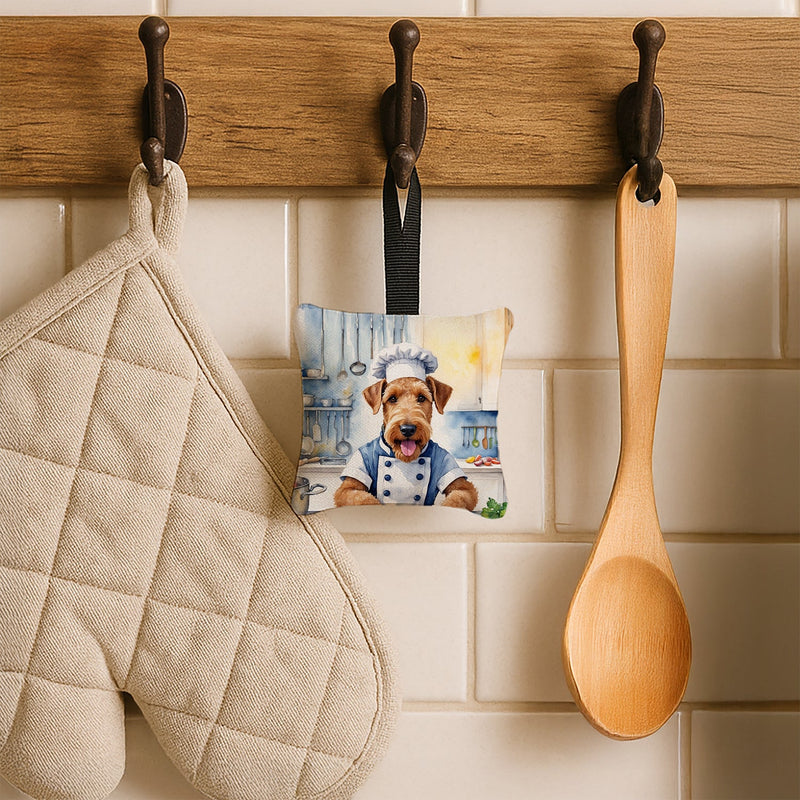 Airedale Terrier The Chef Hanging Square Fabric Ornament 3.5 × 3.5