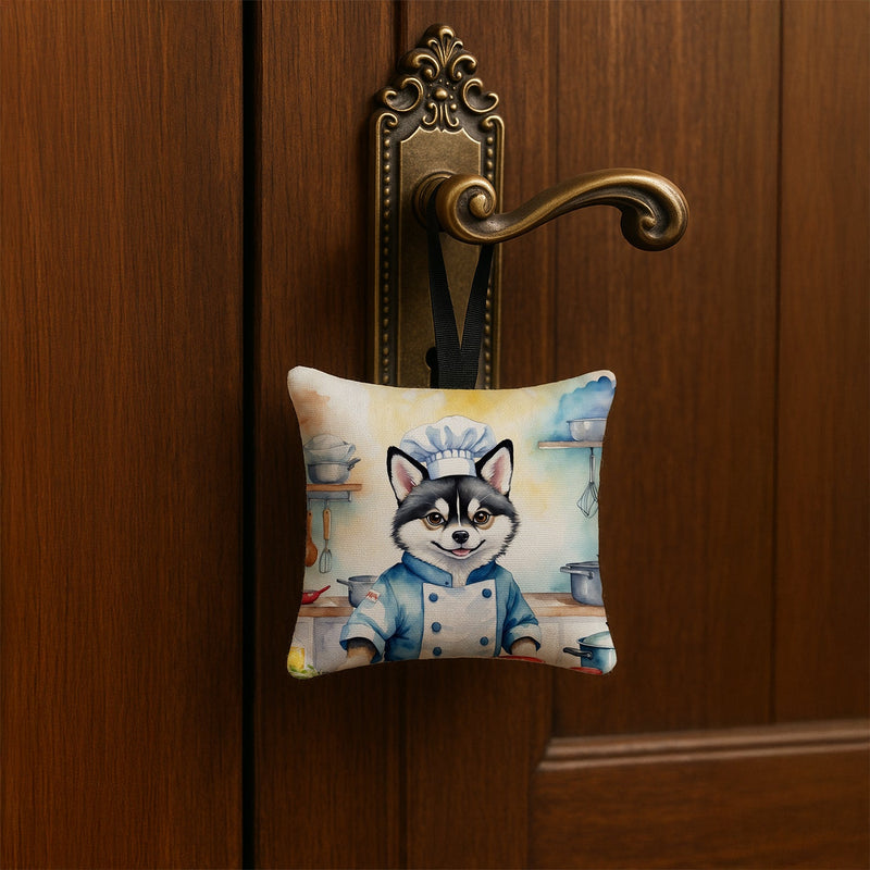 Alaskan Klee Kai The Chef Hanging Square Fabric Ornament 3.5 × 3.5