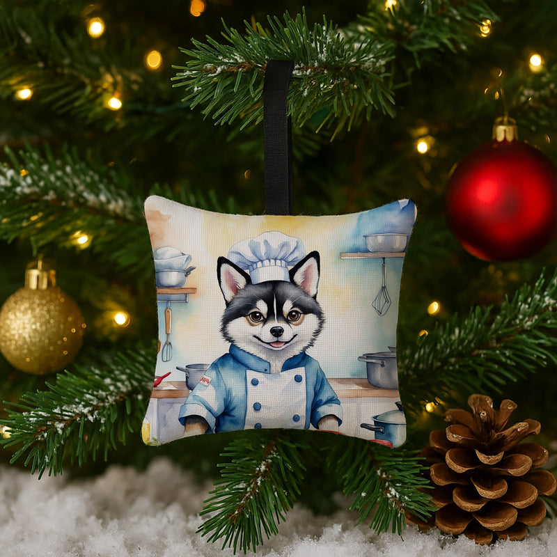 Alaskan Klee Kai The Chef Hanging Square Fabric Ornament 3.5 × 3.5