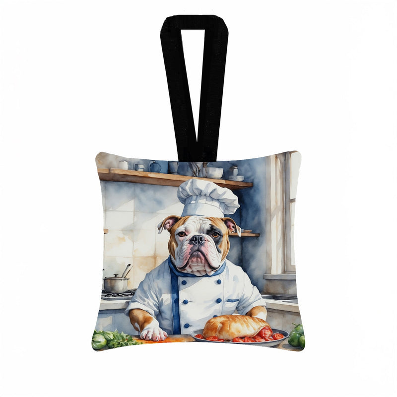 American Bulldog The Chef Hanging Square Fabric Ornament 3.5 × 3.5