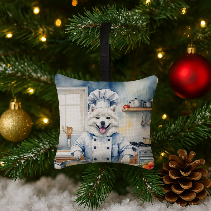 American Eskimo The Chef Hanging Square Fabric Ornament 3.5 × 3.5