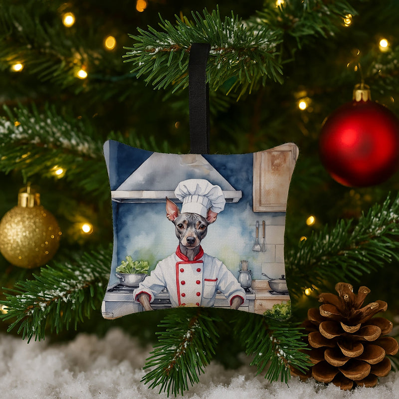 American Hairless Terrier The Chef Hanging Square Fabric Ornament 3.5 × 3.5