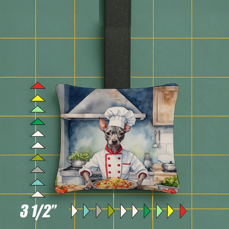 American Hairless Terrier The Chef Hanging Square Fabric Ornament 3.5 × 3.5