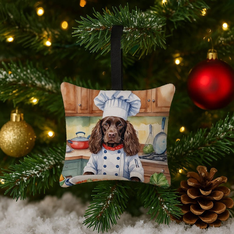 Boykin Spaniel The Chef Hanging Square Fabric Ornament 3.5 × 3.5