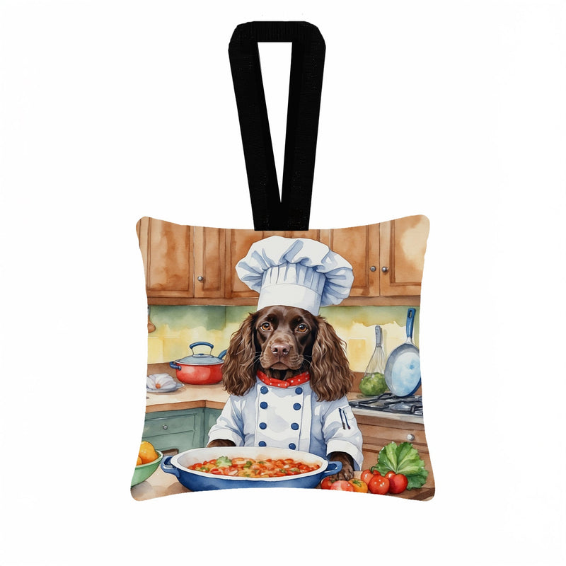 Boykin Spaniel The Chef Hanging Square Fabric Ornament 3.5 × 3.5
