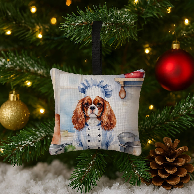 Cavalier Spaniel The Chef Hanging Square Fabric Ornament 3.5 × 3.5