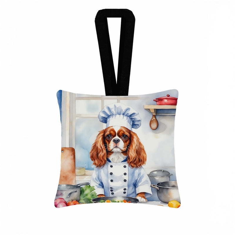 Cavalier Spaniel The Chef Hanging Square Fabric Ornament 3.5 × 3.5