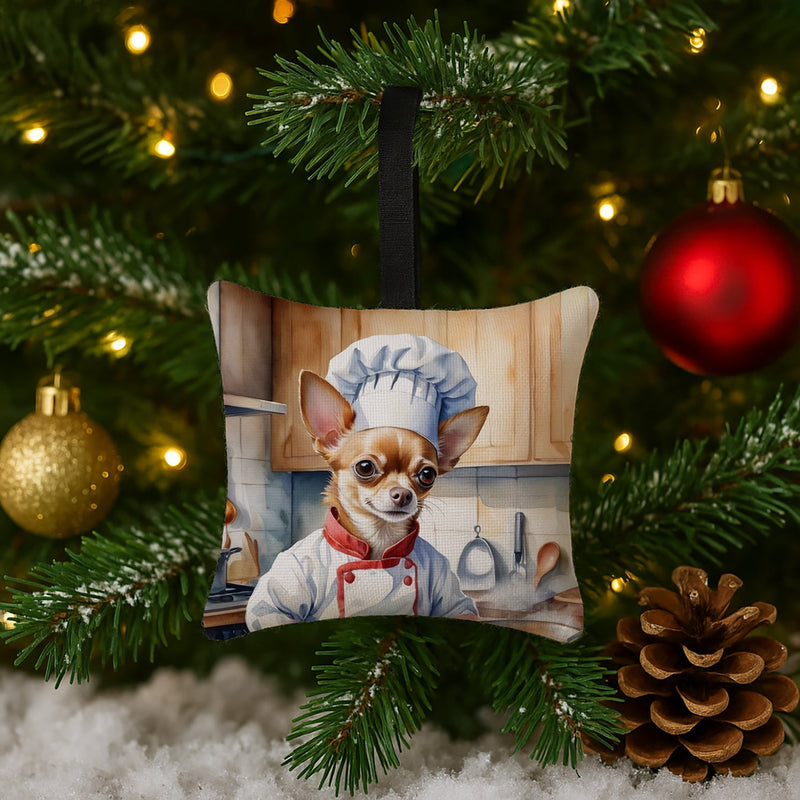 Chihuahua The Chef Hanging Square Fabric Ornament 3.5 × 3.5